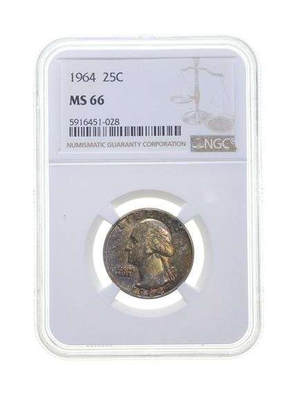 MS66 1964 Washington Quarter - Graded NGC Rainbow Toned
