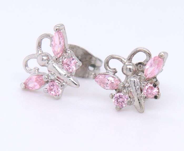 Sterling Silver Pink Cubic Zirconia Butterfly Earrings