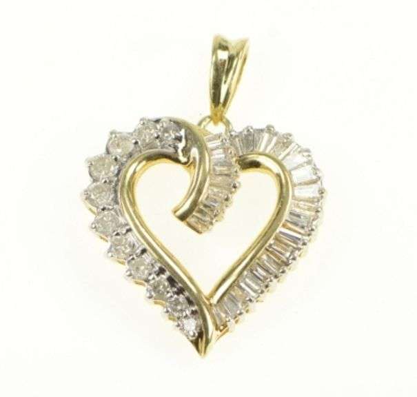 10K Yellow Gold 0.45 Ctw Baguette & Round Diamond Heart Pendant