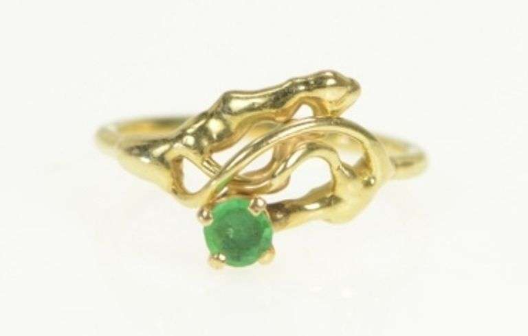 14K Yellow Gold Natural Emerald Curvy Freeform Statement Ring