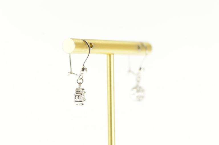 18K White Gold Round CZ Cluster Flower Dangle Statement Earrings