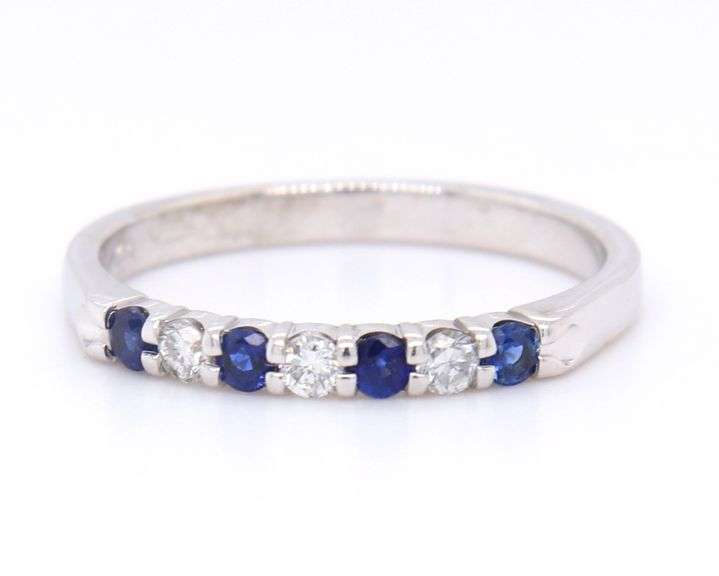 Attractive White Gold Blue Sapphire and Diamond Accent Band