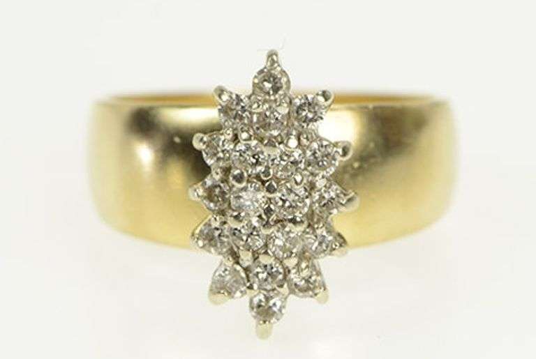 14K Yellow Gold 0.40 Ctw Diamond Marquise Cluster Vintage Ring
