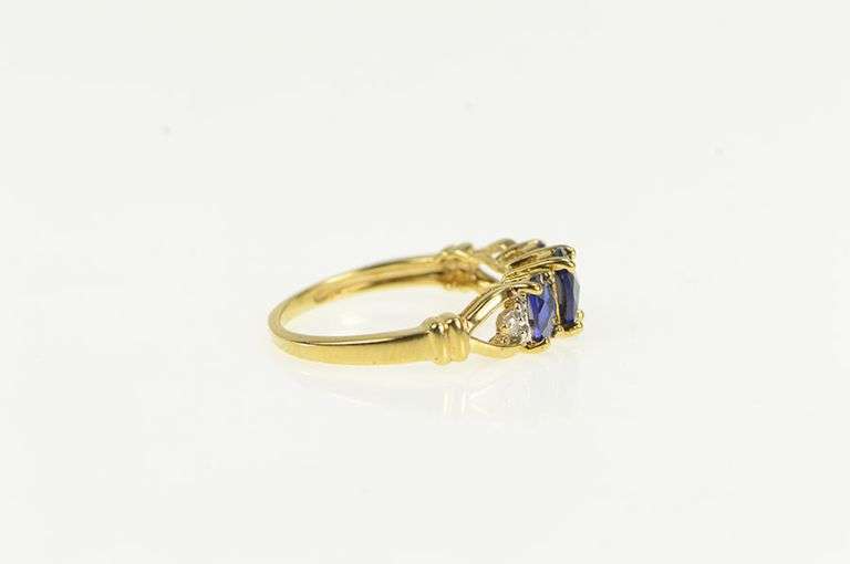 10K Yellow Gold Oval Three Stone Syn. Sapphire Diamond Ring