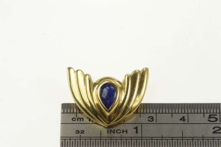 14K Yellow Gold Pear Lapis Lazuli Cabochon Scalloped Pendant