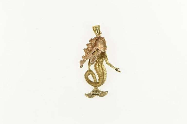 14K Yellow Gold Two Tone Mermaid Mystical Ocean Siren Pendant