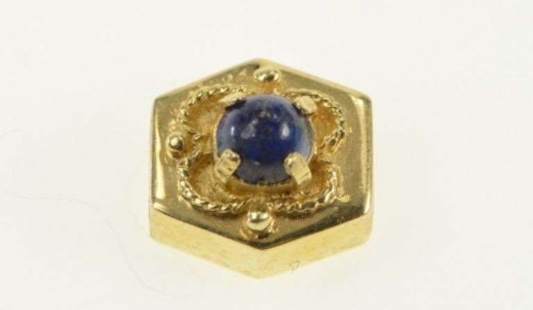 14K Yellow Gold Oval Lapis Lazuli Vintage Slide Bracelet Charm/Pendant