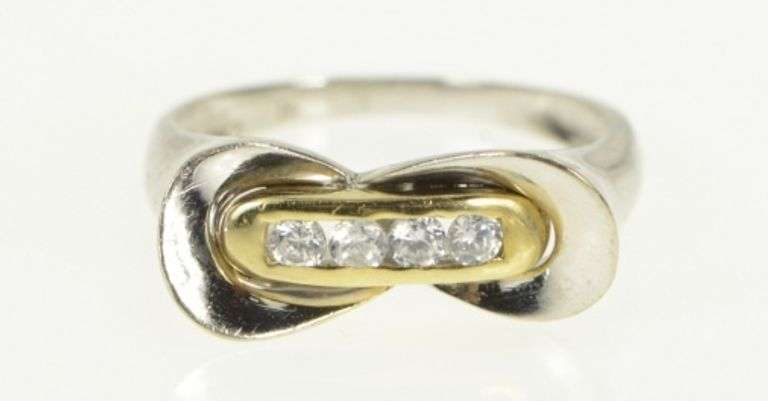 14K White Gold 0.28 Ctw Diamond Geometric Curvy Infinity Ring