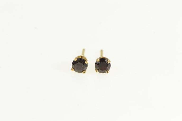 14K Yellow Gold Garnet Round Solitaire Classic Vintage Stud Earrings