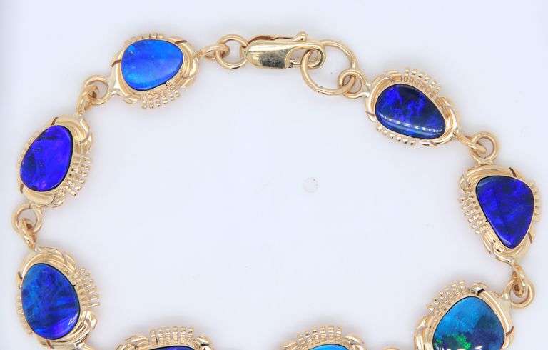 Gorgeous Yellow Gold 8 Station Boulder Opal Bracelet