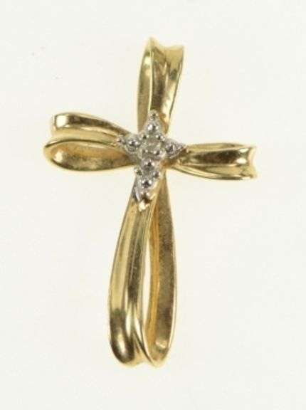 14K Yellow Gold Diamond Classic Cross Christian Faith Charm/Pendant