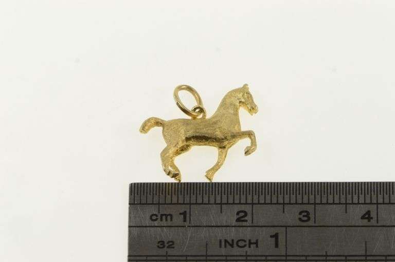 14K Yellow Gold Brushed 3D Galloping Prancing Horse Pony Charm/Pendant