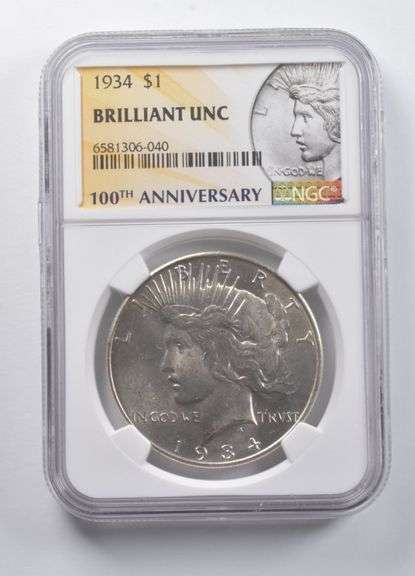 BU 1934 Peace Silver Dollar 100th Anniversary NGC