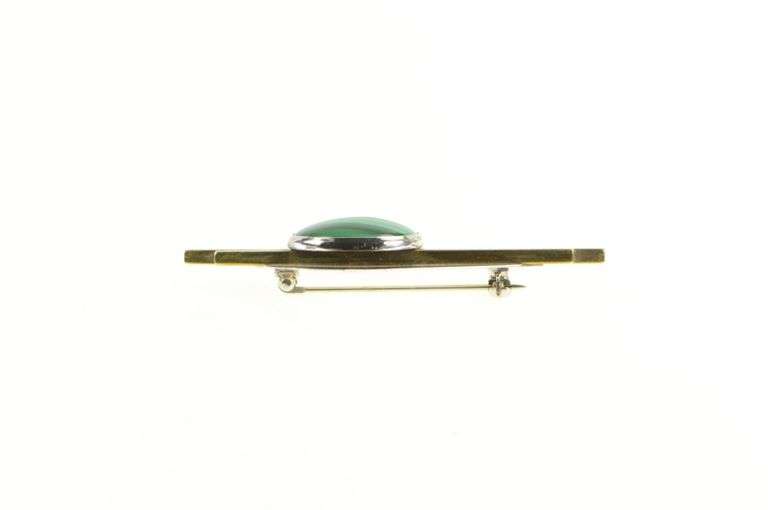Sterling Silver Modernist Malachite Cabochon Geometric Pin/Brooch
