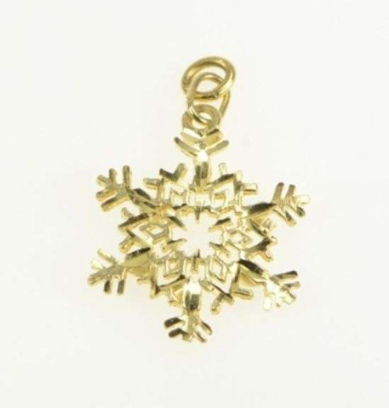 14K Yellow Gold Snowflake Winter Season Motif Holiday Charm/Pendant