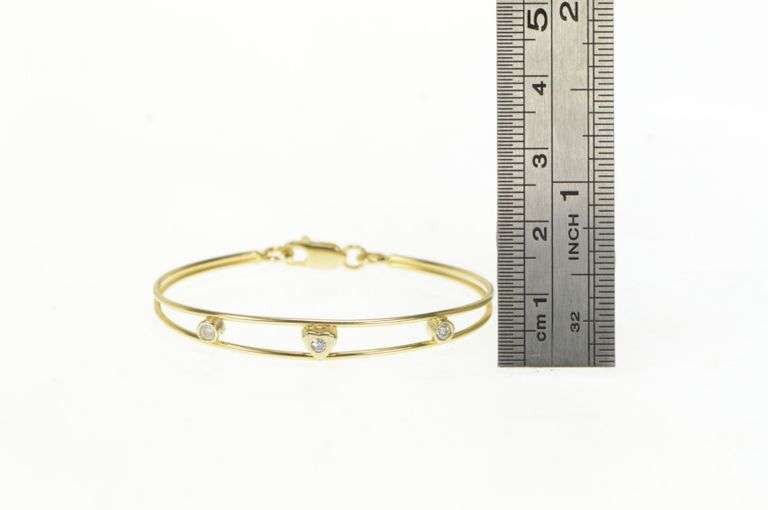 14K Yellow Gold Diamond Heart Love Oval Child's Bangle Bracelet