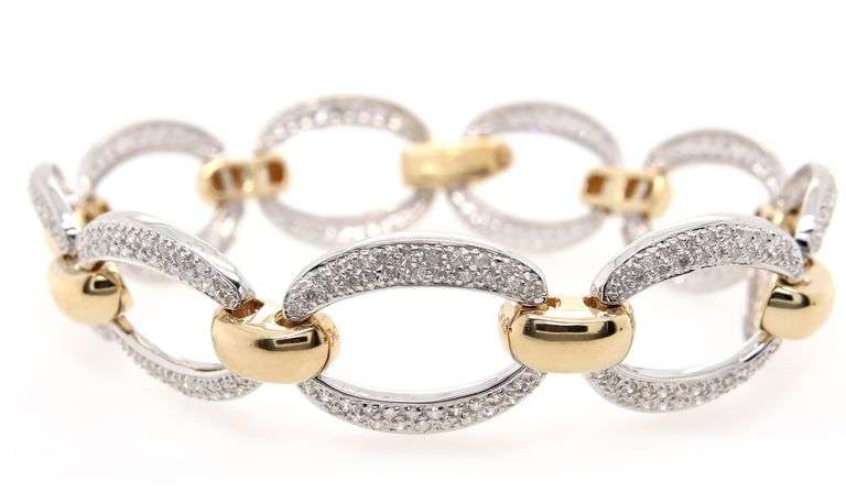 2.00ctw Pave Diamond Oval Two Tone Station Bracelet in 14K