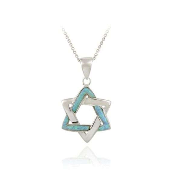 Blue Opal Star of David Pendant