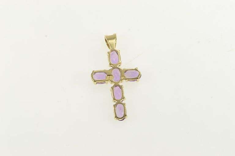 10K Yellow Gold Oval Amethyst Vintage Classic Cross Pendant