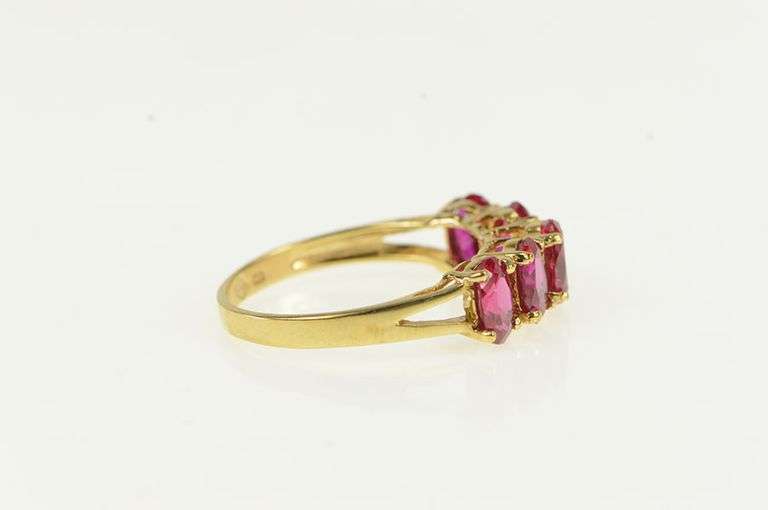 10K Yellow Gold Five Stone Oval Syn. Ruby Vintage Band Ring
