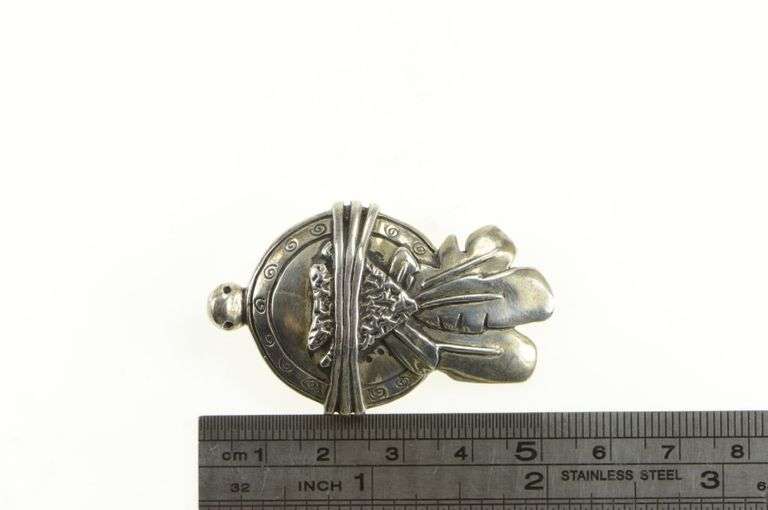 Sterling Silver Southwestern Arrowhead Feather Turtle Pendant/Pin