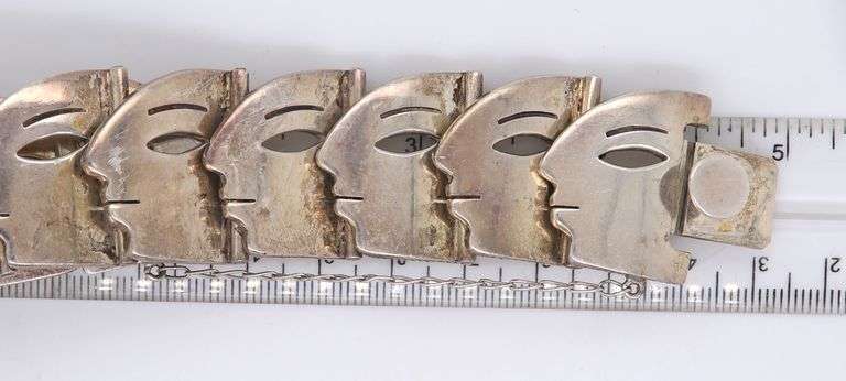 Vintage Sterling Silver Signed Face Link Bracelet
