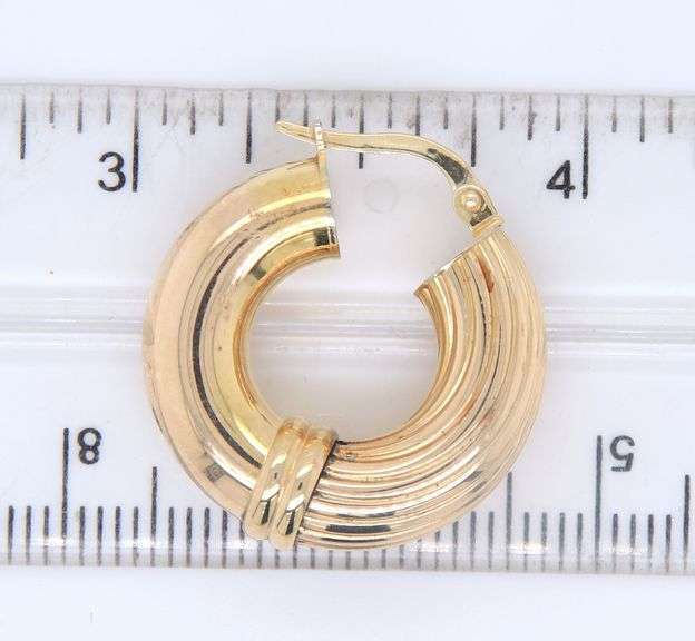 Amazing Yellow Gold Satin Finish Textured Hoop