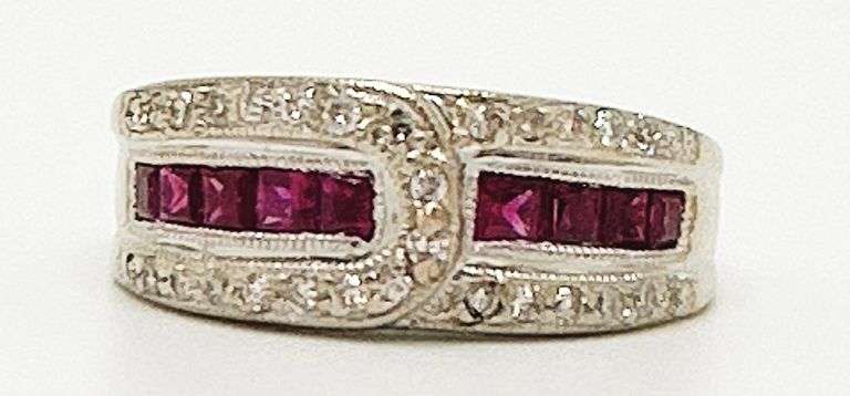 14kt Solid White Gold, Ruby, and Diamond Ring