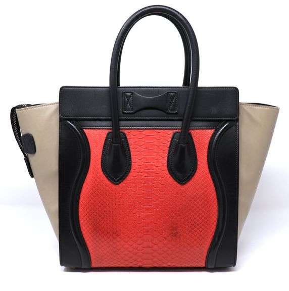 Celine Bulhide Calfskin Micro Black Red Luggage Purse