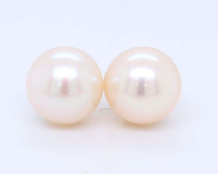 Elegant White Gold 10.5mm Pearl Stud Earrings