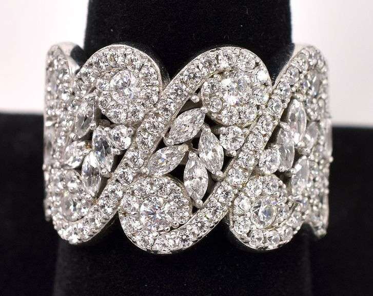 Large CZ Ring In Sterling Silver