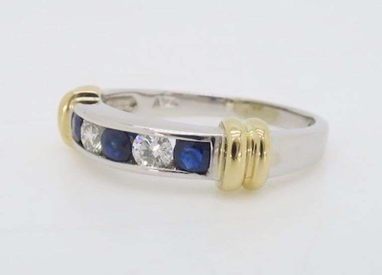 Two-Tone Diamond & Blue Sapphire Channel Set Band