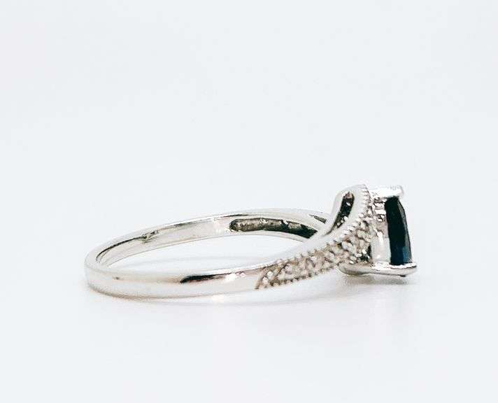 14kt Solid White Gold, Blue Sapphire, & Diamond Ring