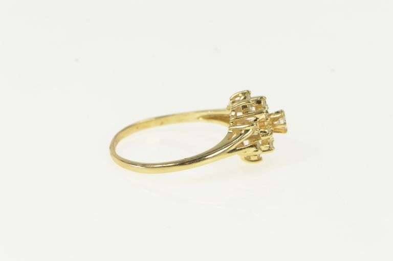 14K Yellow Gold Diamond Snow Flake Flower Cluster Cocktail Ring