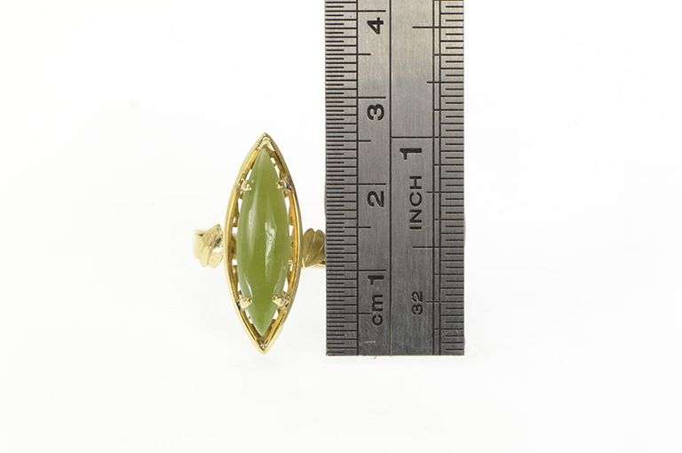 14K Yellow Gold 1960's Nephrite Navette Cabochon Vintage Ring
