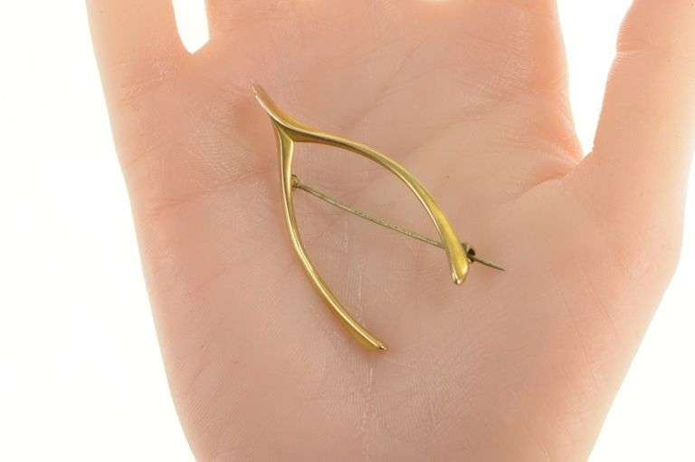 14K Yellow Gold Wish Bone Retro Good Luck Symbol Pendant