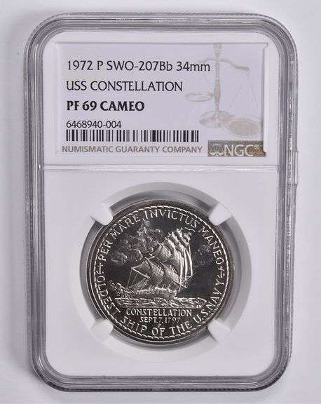 PF69 CAM 1972-P USS Constellation Diamond Jubilee SWO-207Bd 34mm Medal