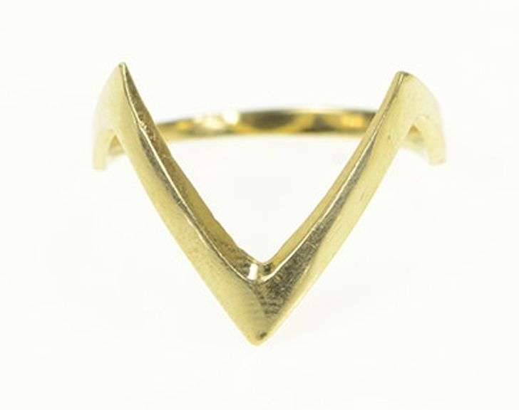 14K Yellow Gold Chevron Zig Zag Vintage Statement Band Ring