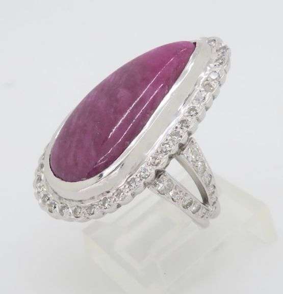 Corundum Ruby & Diamond Halo Ring in 18k White Gold