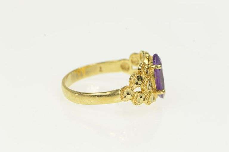 14K Yellow Gold Marquise Amethyst Textured Geometric Vintage Ring