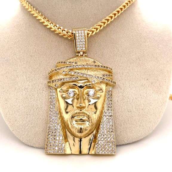14K YELLOW GOLD JESUS FACE CHARM WITH CHAIN