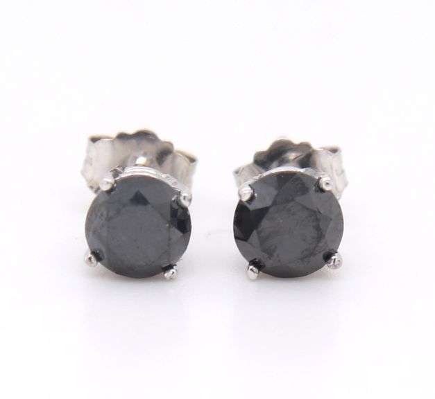 White Gold approximate 0.80ctw Black Diamond Stud Earrings