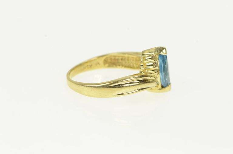 14K Yellow Gold Marquise Blue Topaz Diamond Cluster Accent Ring