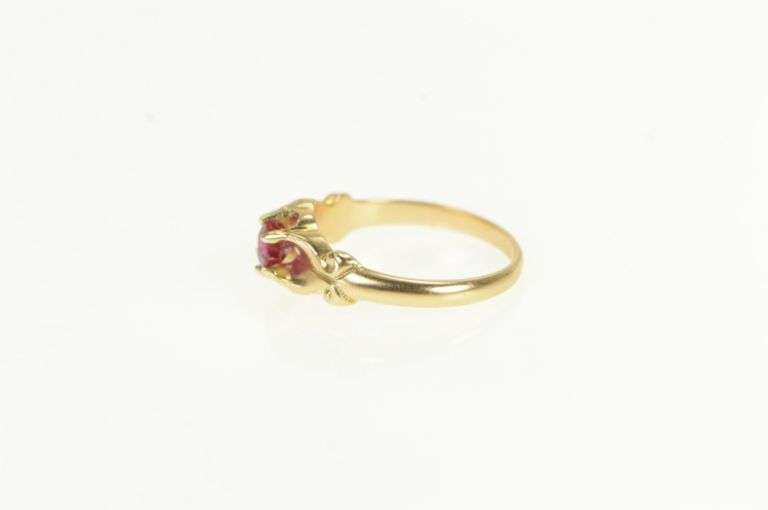 14K Yellow Gold Round Sim. Ruby Ornate Vintage Statement Ring