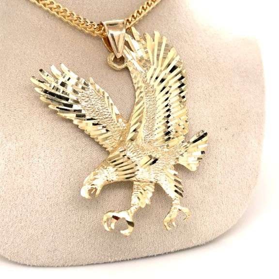 14K YELLOW GOLD DIAMOND CUT EAGLE CHARM WITH CHAIN