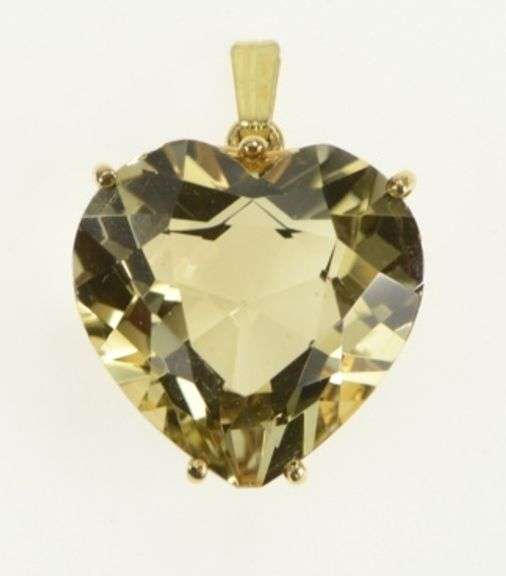 14K Yellow Gold Heart Smoky Quartz Love Symbol Statement Pendant