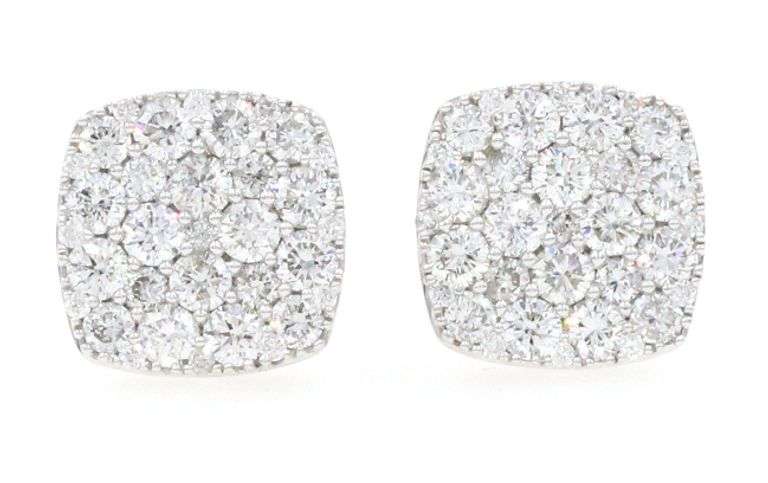 New 1.12ctw Cushion Diamond Shape Cluster Earrings in 14K