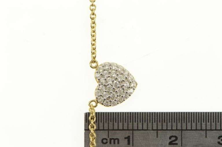 14K Yellow Gold 0.30 Ctw Pave Diamond Heart Love Chain Necklace