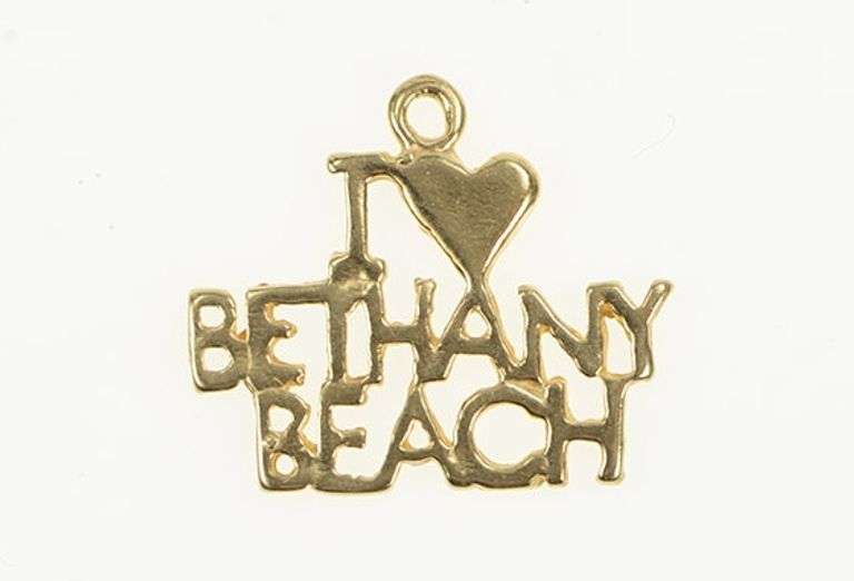 14K Yellow Gold I Love Bethany Beach Delaware Souvenir Charm/Pendant