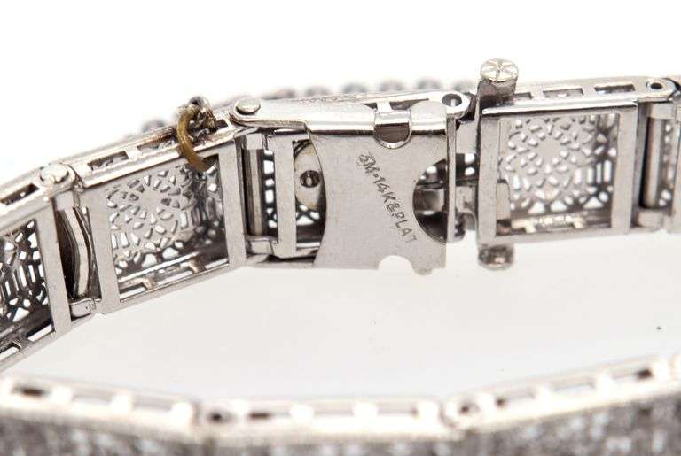 Vintage 0.28ctw Diamond and Synthetic Sapphire Scroll Milgrain Bracelet in 14K and Platinum